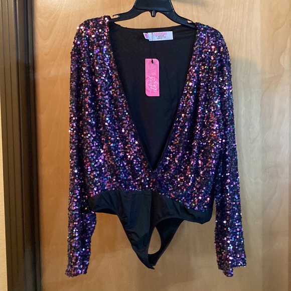 Southern Fried Chics Purple Sequin BodySuit; size 2XL - Picture 2 of 8
